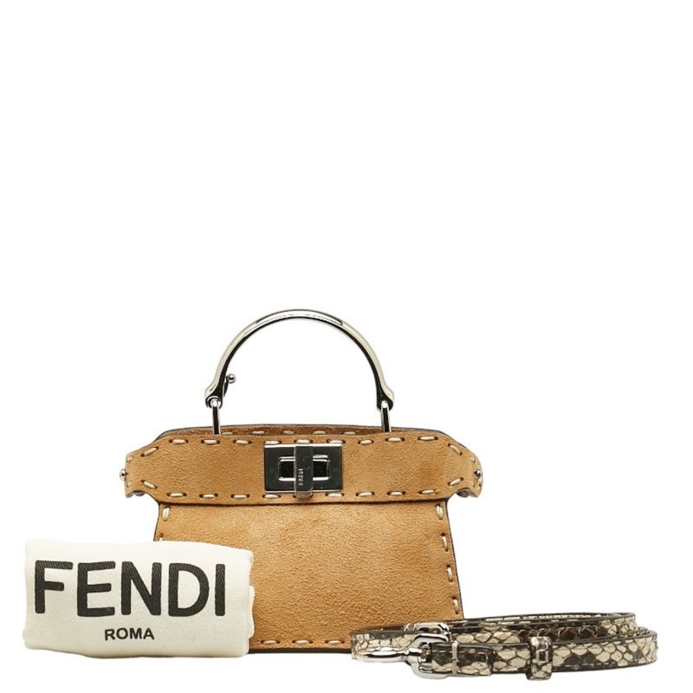Fendi Peekaboo Suede Python 2way Mini Handbag Bro… - image 1